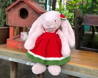 Strój z arbuza na szydełku dla króliczka Jellycat, ręcznie robione ubranka dla lalki