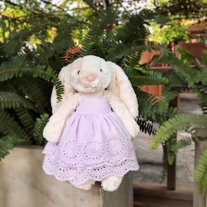 Cute purple dress for bunnies, outfit for bunnies, handmade outfit for jellycat bunnies, Jellycat doll clothes