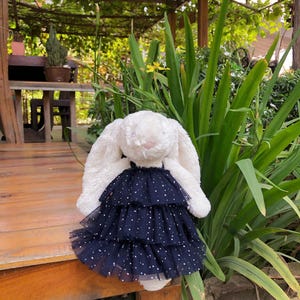 Navy three-tiered dress for bunnies, outfit for bunnies, handmade outfit for jellycat bunnies, Jellycat doll clothes