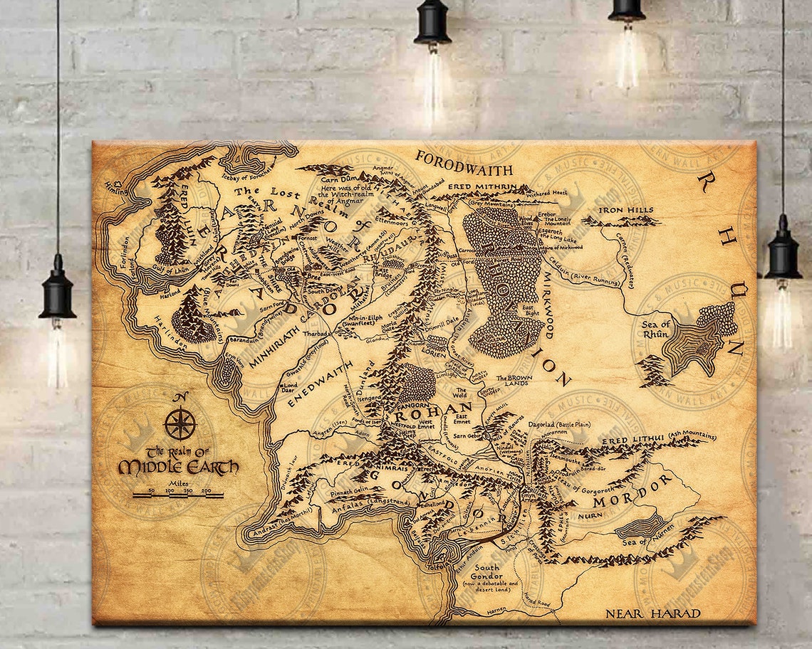 Middle Earth Map Canvas Map Of Moria Rohan Wall Art Lord Of | Etsy