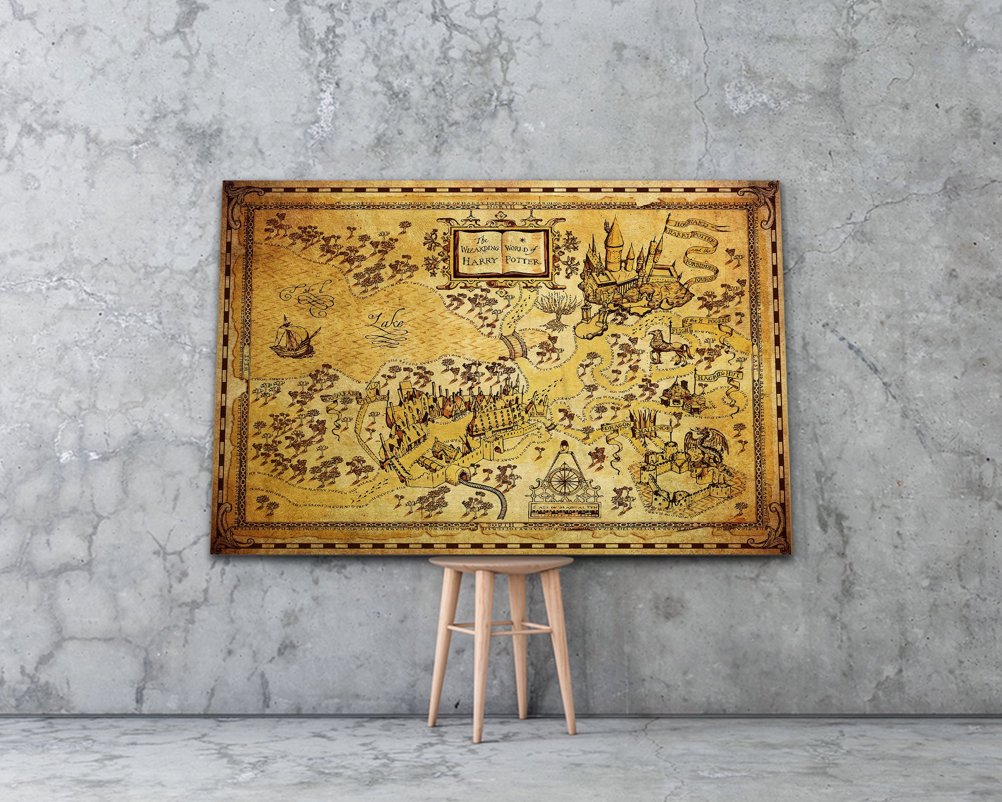 Harry Potter Hogwarts Map Canvas Hogwarts Art Nursery | Etsy