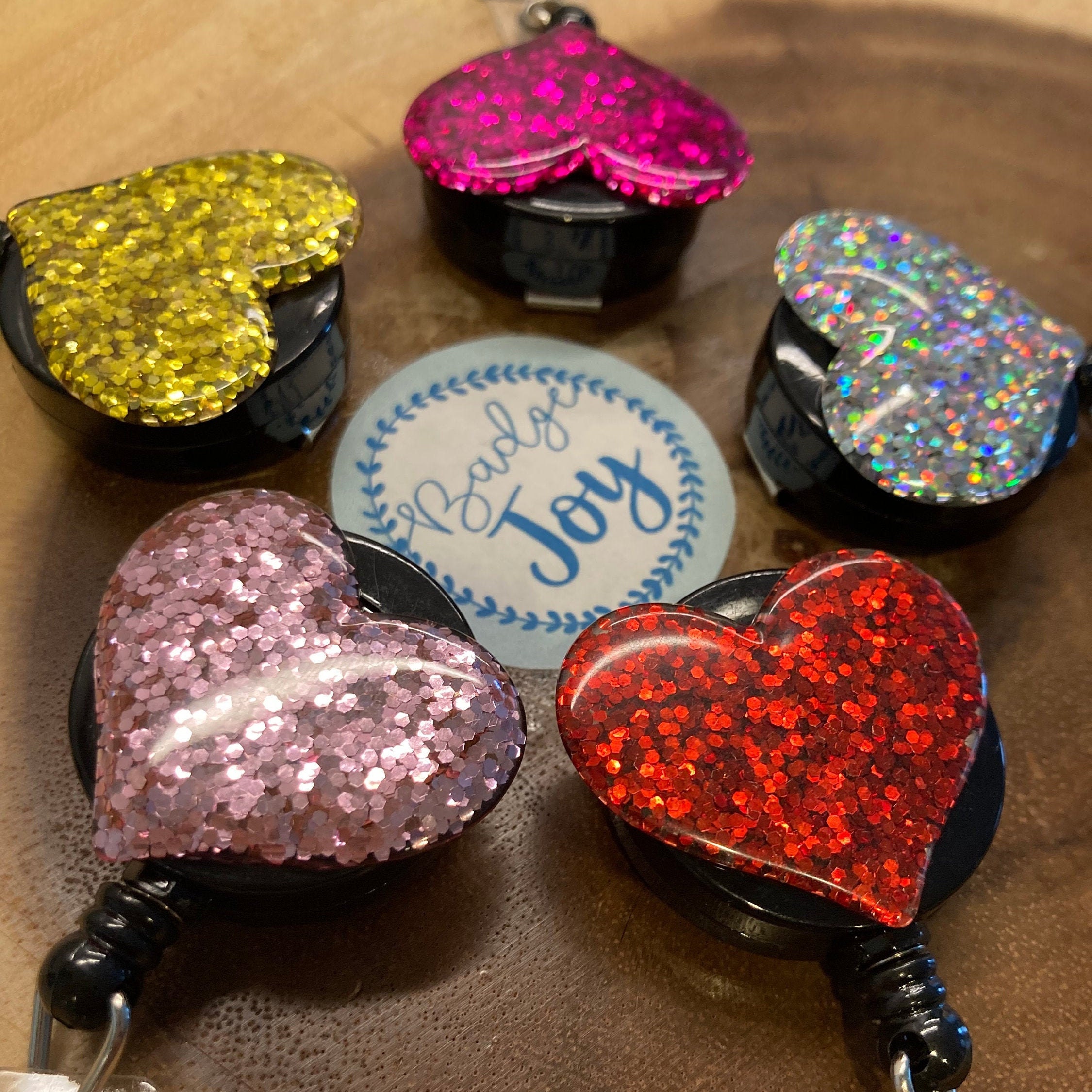 Glitter Epoxy Heart Badge Reel Etsy