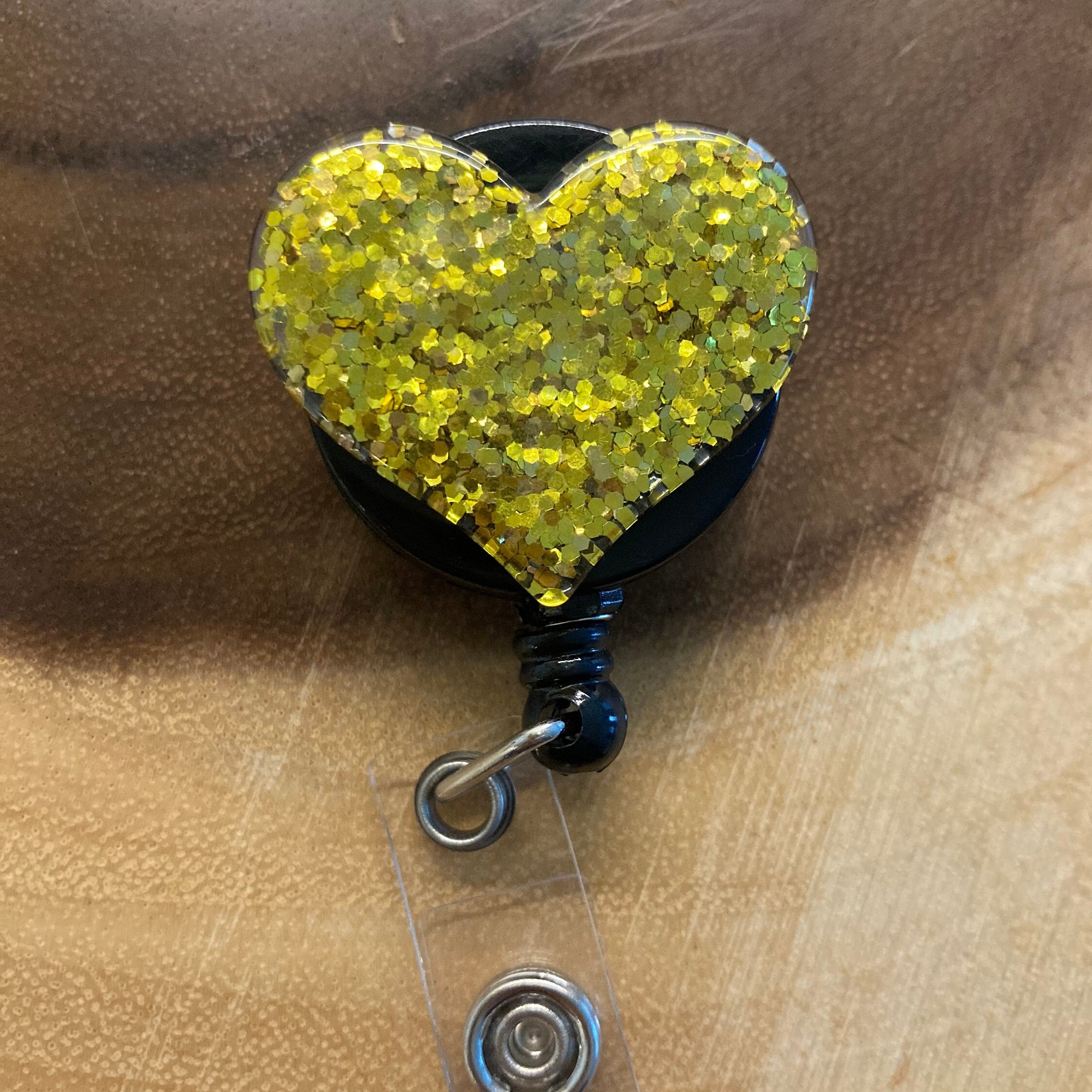 Glitter Epoxy Heart Badge Reel Etsy