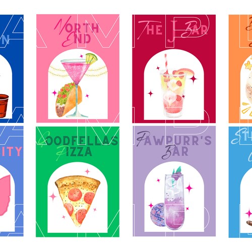 Université de l'Ohio - Athènes, Ohio - lot de 5 - chariot de bar - cadeau de remise des diplômes - décoration de dortoir - impressions de bar