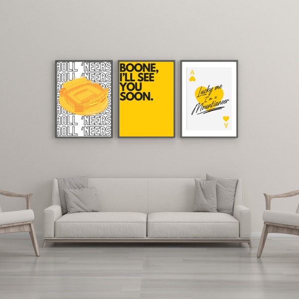 Appalachian State Iconic Prints Yellow - Boone, NC - Set of 3 - bar cart - graduation present - dorm decor - Bar Prints