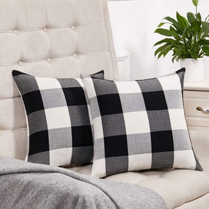 Set of 2 Buffalo Check Plaid Throw Pillow Cases Cushion Covers Farmhouse Holiday Home Decor Size 18" x 18"