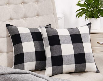 Set of 2 Buffalo Check Plaid Throw Pillow Cases Cushion Covers Farmhouse Holiday Home Decor Size 18" x 18"