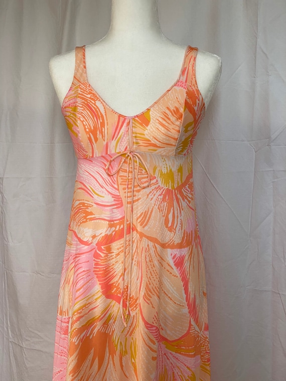 1970s Vintage Maxi Nylon Nightgown, 70s Sleepwear,