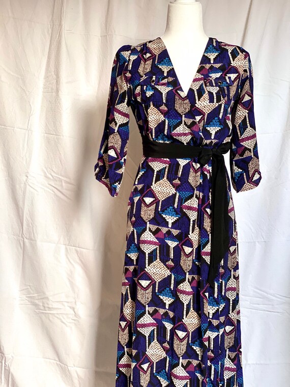 70s Style long Silk Maxi Dress