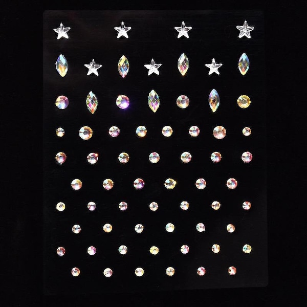 DIY Rhinestones Face Stickers Makeup [2 Selections], Star Diamond Circle Oval Moon Shapes