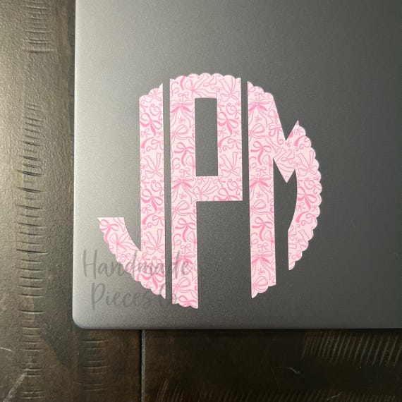 Pink Coquette Bow Monogram Decal, Vinyl Monogram Decal Sticker, Monogram Decal, Decal Sticker, Car Decal, Monogram Sticker