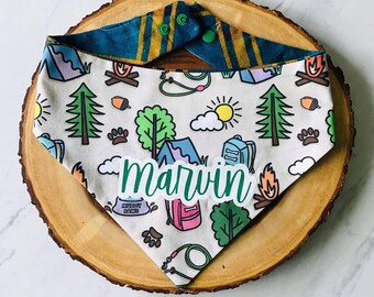 Never Adventure Alone Personalized Dog Bandana, Over the Collar, Snap On, Outdoorsy Gift for Hiking Dog, Adventure Dog Scarf, Boy Dog Gift