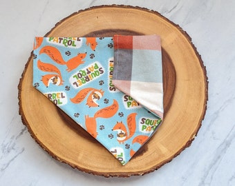 Squirrel Patrol Personalized Dog Bandana, Over the Collar and Snap On Bandana for Boy Dogs, Green Bandana, Gift for Boy Dogs, New Puppy