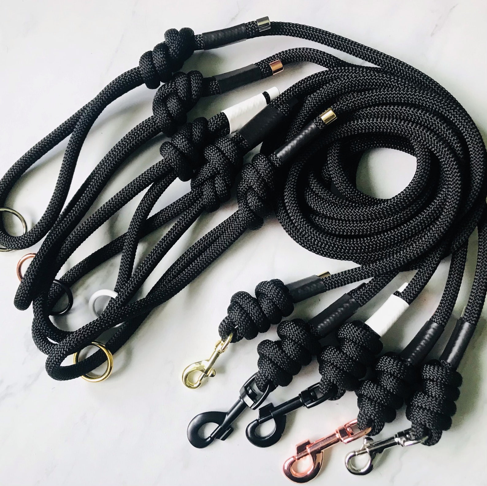 Luxe Black Dog Leash with Metal Hardware Climbing Rope Lead Etsy