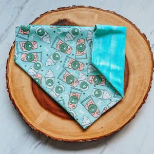 Puppuccino Dog Bandana, Personalized Dog and Cat Accessory, Slip On and Snap On Bandana, Iced Drink Scarf for Dogs, Teal Cappuccino Bandana