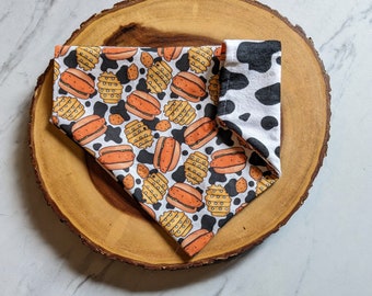 Chicken and French Fry Dog Bandana, Over the Collar and Snap On Bandana for Dogs and Cats, Cow Personalized Pet Accessories, Dog Treat Scarf