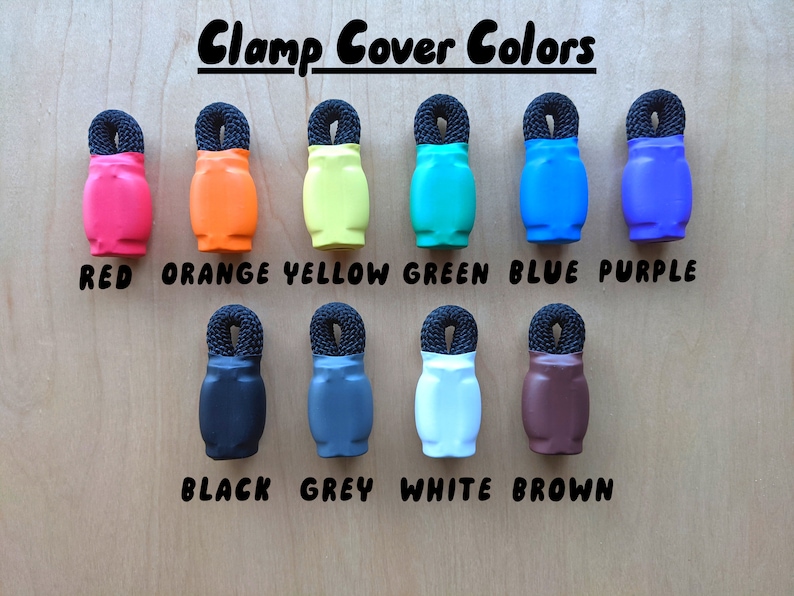 May include: A set of 12 clamp covers in various colors, including red, orange, yellow, green, blue, purple, black, gray, white, and brown. The covers are made of a soft, flexible material and are designed to protect your clamps from damage.