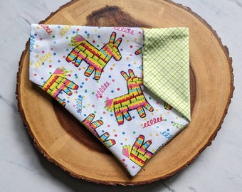 Cinco De Mayo Personalized Dog and Cat Bandana, Pinata Over the Collar and Snap On Scarf for Pets, Reversible Bandana, Green Bandana