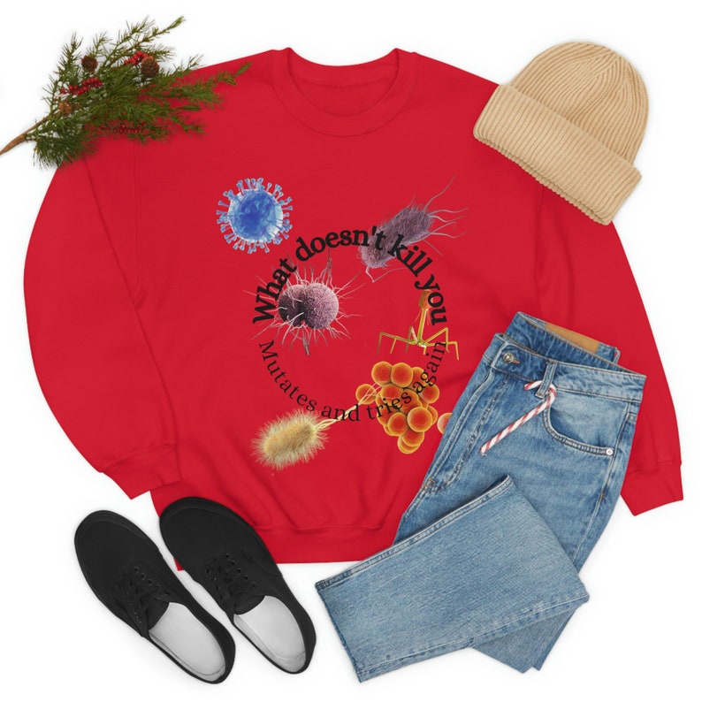 Microbiologia Regali divertenti di microbiologia Regalo per studenti di biologia Felpa girocollo in misto pesante unisex Camicia microbiologica di colore chiaro immagine 9