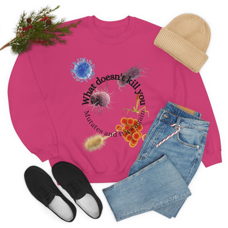 Microbiologia Regali divertenti di microbiologia Regalo per studenti di biologia Felpa girocollo in misto pesante unisex Camicia microbiologica di colore chiaro immagine 6
