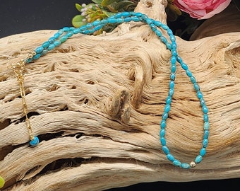 Genuine Turquoise and 18K Gold filled Necklace, with extension chain,  handmade, gift for her, GF4