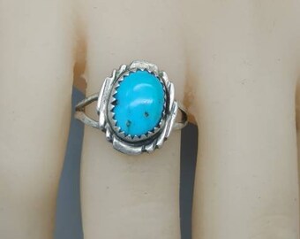 Navajo sterling silver, turquoise ring size 6 1/4.  Navajo handcrafted and signed.  gift for her  #R132