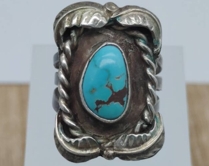 R79 Old vintage Native American turquoise and sterling silver hallmarked ring size 9 12