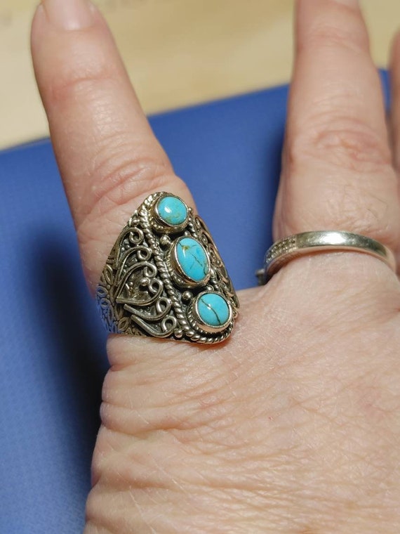 Blue Turquoise sterling silver ring, Southwest Bo… - image 2