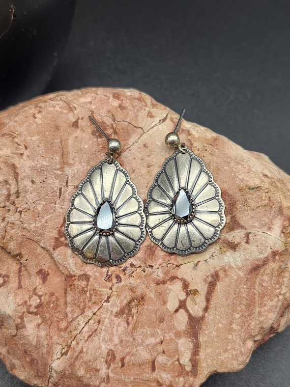 Hematite Sterling Silver Concho Earrings, Native … - image 2