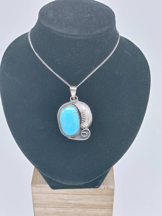 Large Vintage Navajo Sterling Silver and Turquois… - image 2