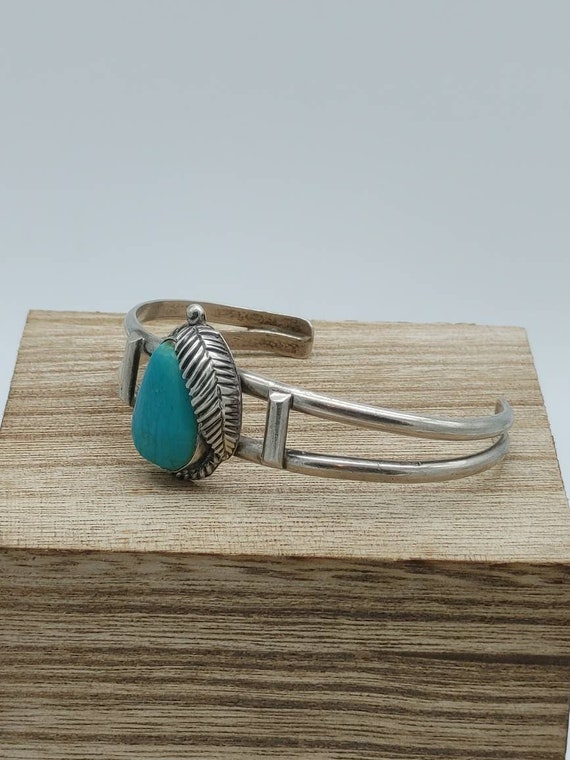 Heavy Sterling silver and turquoise cuff bracelet… - image 10