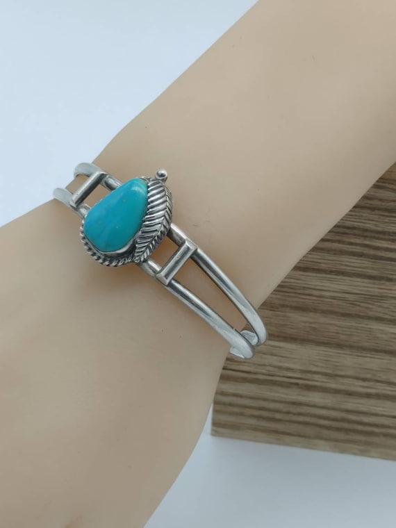 Heavy Sterling silver and turquoise cuff bracelet… - image 1
