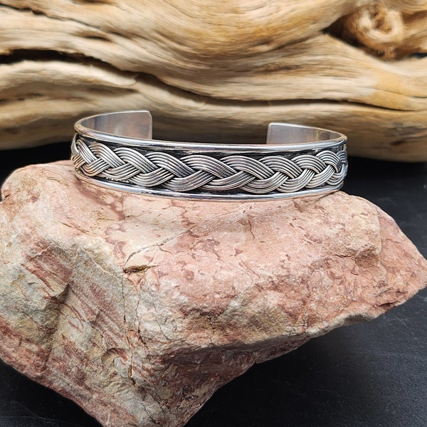 Rare Sterling silver braided cuff bracelet, Sami, Lapland Native Family Bracelet, Norway Gift for Man or Woman BC118