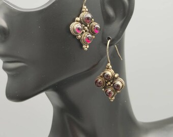 Vintage genuine garnet gemstone and sterling silver earrings, January birthstone, gift for her/woman