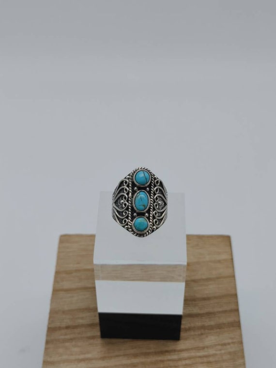 Blue Turquoise sterling silver ring, Southwest Bo… - image 6
