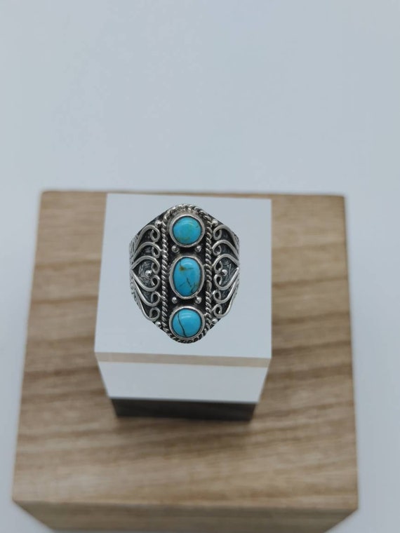 Blue Turquoise sterling silver ring, Southwest Bo… - image 1