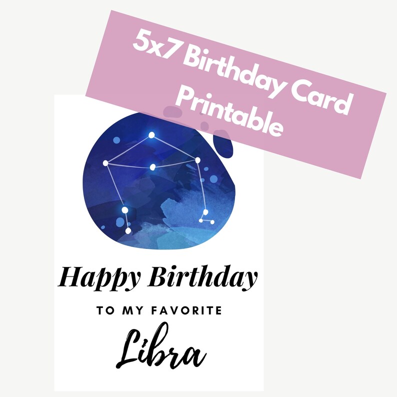 Libra Zodiac Birthday Card Printable 5x7 September 23rd Etsy