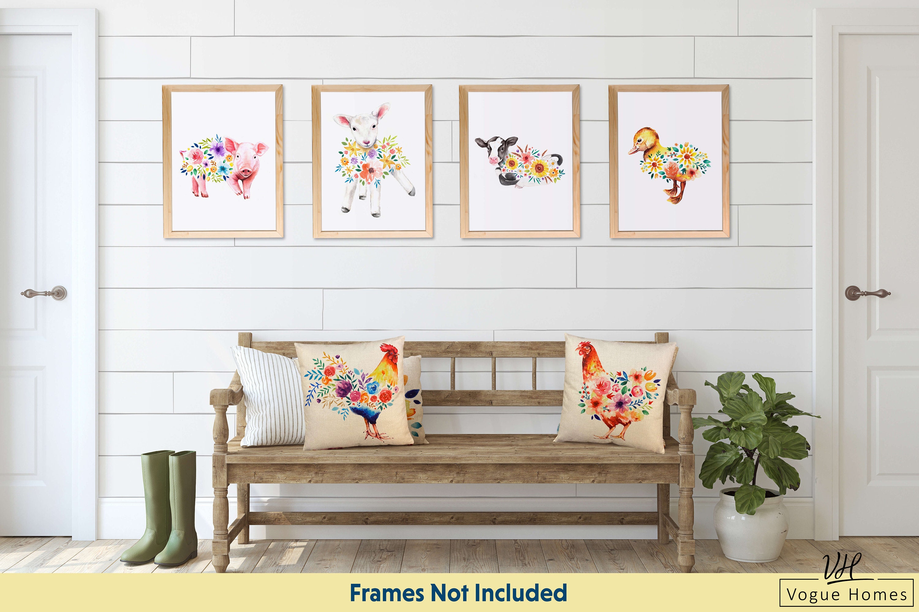 Set of 4 Animal Prints Kitchen Decor Baby Animal Artwork Etsy