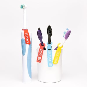 2 etichette personalizzate per spazzolini da denti - Etichette identificative in silicone personalizzabili per spazzolini da denti - Impermeabili, riutilizzabili e regolabili