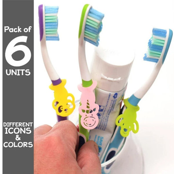 Toothbrush label for easy Identification. Bathroom Accessories. Pack of 6 different units.