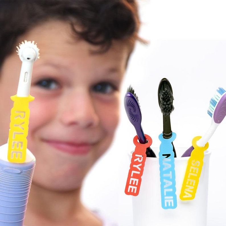 Personalized Toothbrush Name Tags: Silicone Kids & Adult Labels (2 Pack ...