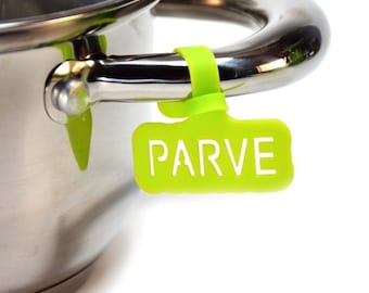 Kosher Identifiers. Jewish Kitchen Labels. Parve Pareve Green Silicone Tags for Pantry Storage and Kithchen Organization. Pack of 2