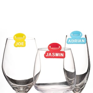 Wine Glass Charms - Segnalibri in silicone personalizzati, etichette, cartellini per bicchieri, tazze e boccali. Set di 6 cartellini personalizzabili.