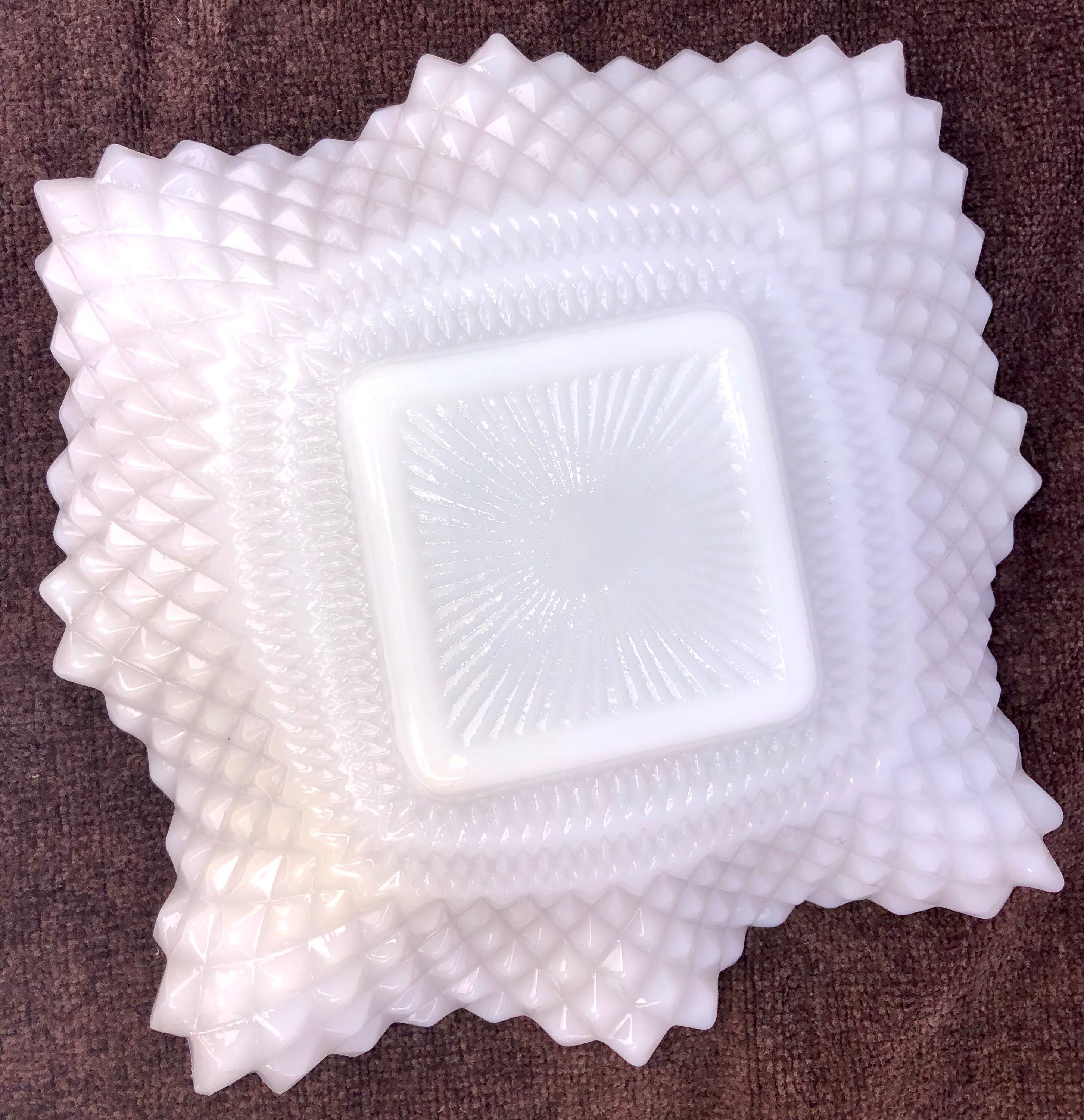Vintage Milk Glass Diamond Pattern Candy Dish Etsy
