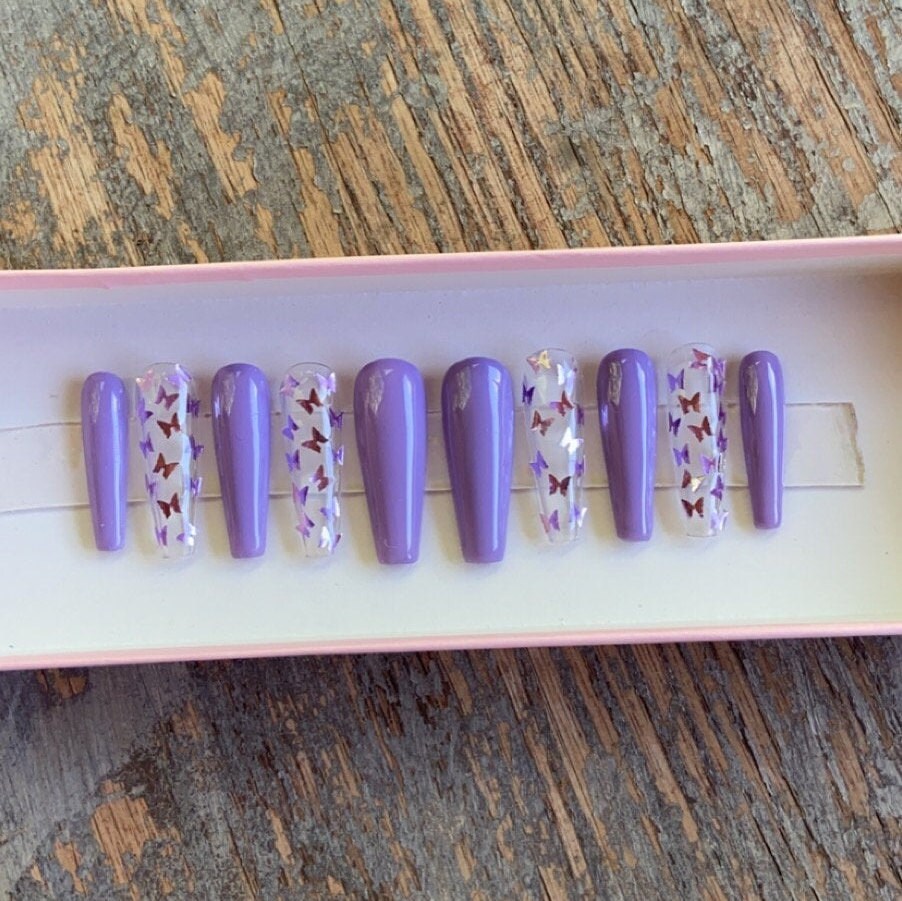Purple Butterfly Press on Nails - Etsy