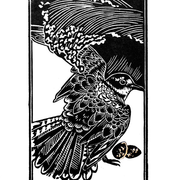 Five of Cups - Linoleum Block Print. Handmade, Original, Limited Edition. Killdeer Plover Linoprint, Beach Shore Bird Tarot Wall Art 9x12