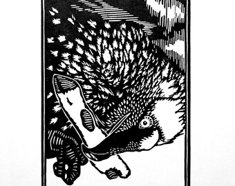Original Vulture Linocut Print: Lammergeier Bird Art (9x12)