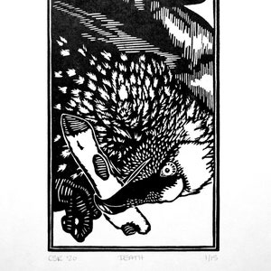 Original Vulture Linocut Print: Lammergeier Bird Art (9x12)