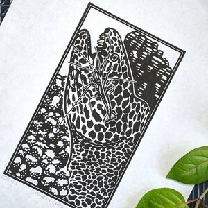 Moray Eel Linocut Print: Handmade Reef Wall Art (9x12)