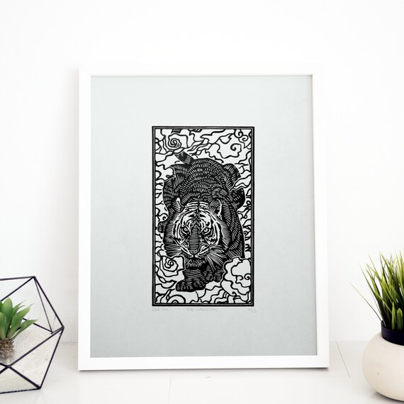 Original Tiger Linocut. Handmade, Limited Edition Linoleum